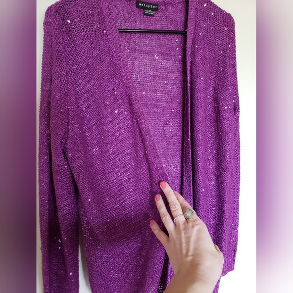 NWOT Elegant sparkled fuchsia cardigan - Picture 12 of 14